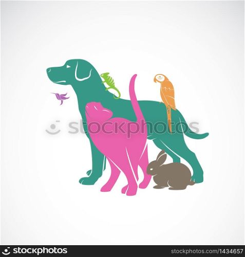 Vector group of pets - Dog, Cat, Parrot, Chameleon, Rabbit, Hummingbird isolated on white background., Animals set. Vector pets for your design. Easy editable layered vector illustration.