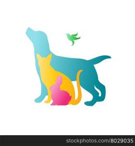 Vector group of pets - Dog, cat, rabbit, humming bird isolated on white background. / Vector pets for your design.