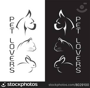 Vector group of pets - Dog, cat, rabbit, isolated on white background and black background / Pet Logo