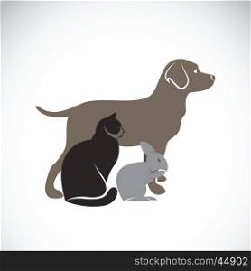 Vector group of pets - Dog, Cat, Rabbit, isolated on white background, Vector illustration. Pet Lovers