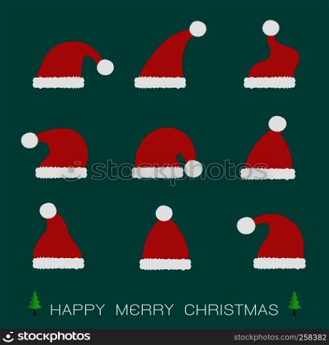 Vector group of santa hat on blue background
