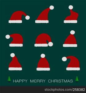 Vector group of santa hat on blue background
