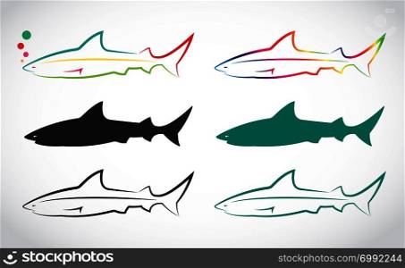 Vector group of shark on white background.
