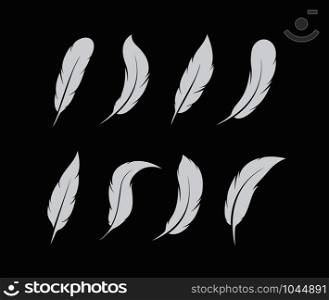 Vector group of white feather on black background. Easy editable layered vector illustration.