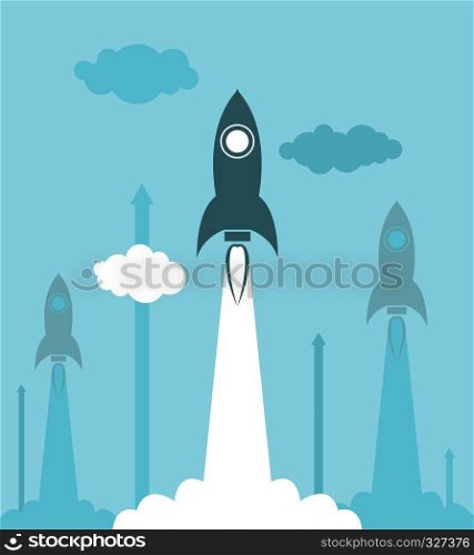 vector group rocket launch illustration as business competition concept