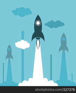 vector group rocket launch illustration as business competition concept