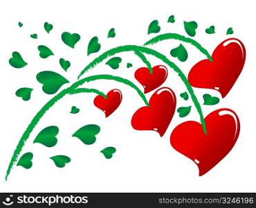 vector growing red hearts against the white background