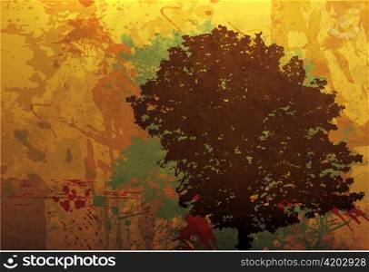 vector grunge autumn background with tree