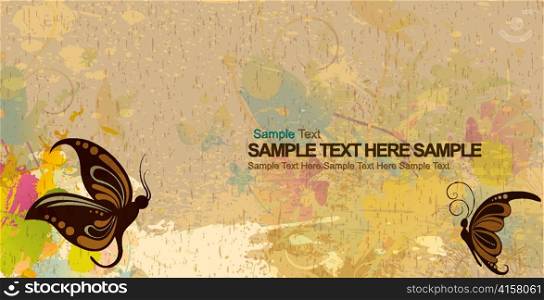 vector grunge background with butterflies
