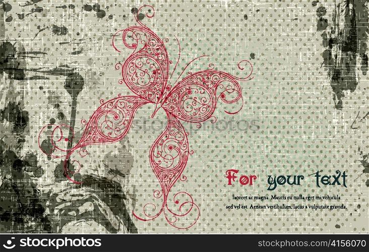vector grunge background with butterfly made of floral
