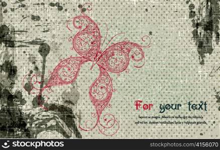 vector grunge background with butterfly made of floral