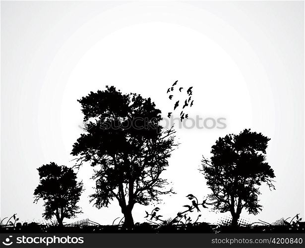 vector grunge background with trees