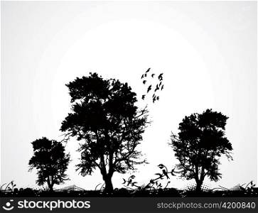 vector grunge background with trees