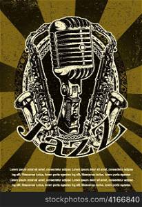 vector grunge concert poster with microphone and saxophone