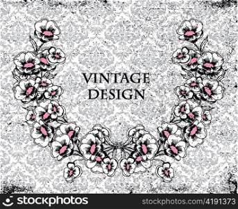 vector grunge damask background with floral frame