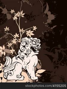 vector grunge floral background with foo lion