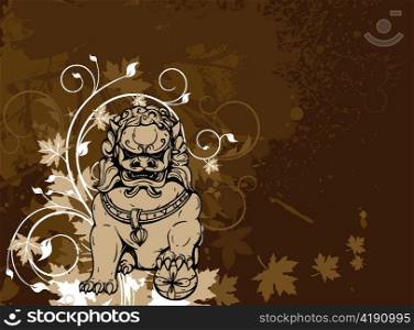 vector grunge floral background with foo lion