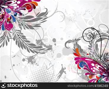 vector grunge floral background with halftone