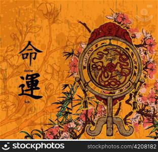 vector grunge floral background with japanese drum