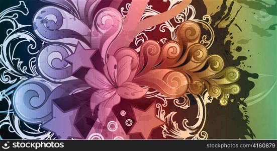vector grunge floral background with stars
