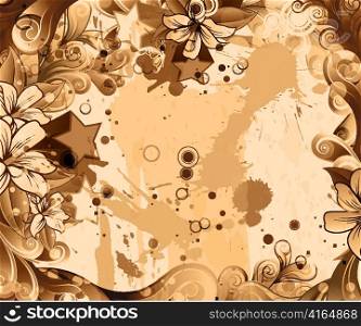 vector grunge floral background with stars