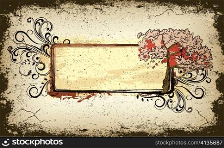vector grunge floral frame with cherry tree