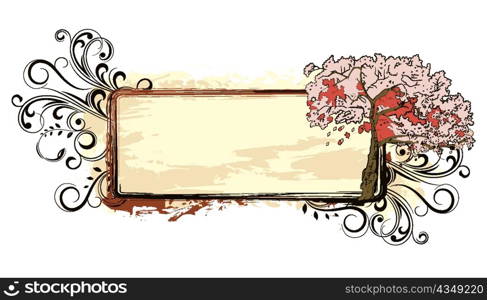 vector grunge floral frame with cherry tree