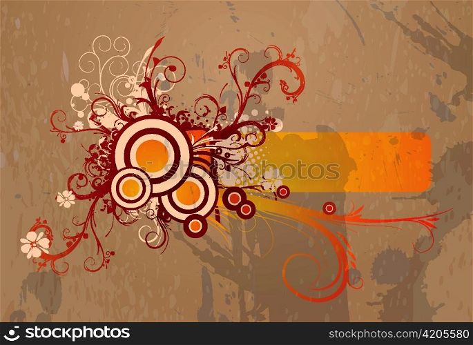 vector grunge floral frame with circles