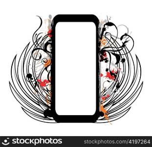 vector grunge floral frame with wings