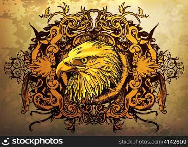vector grunge floral illustration with eagle head