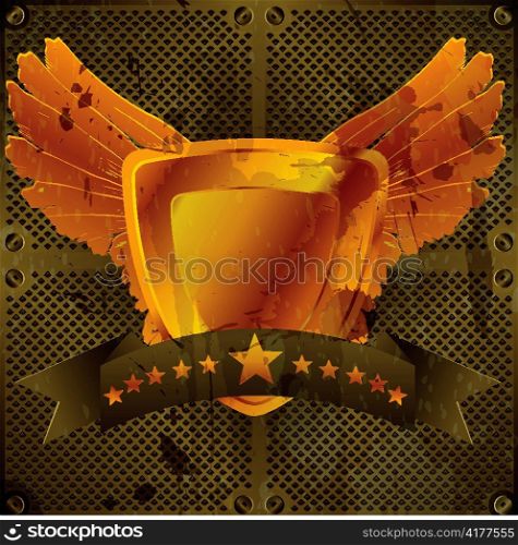 vector grunge gold emblem with wings