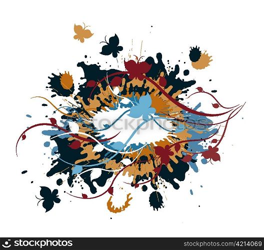 vector grunge illustration with butterflies