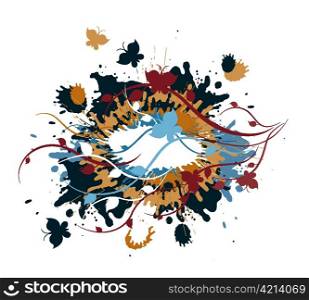 vector grunge illustration with butterflies