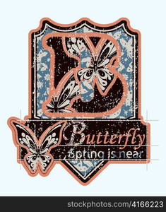 vector grunge label with butterflies