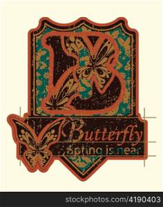 vector grunge label with butterflies