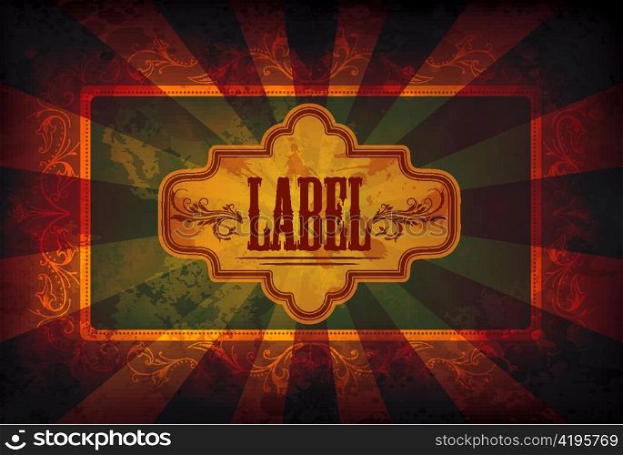 vector grunge label with rays background