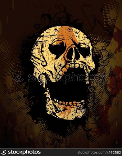 vector grunge skull with floral