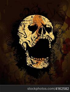 vector grunge skull with floral