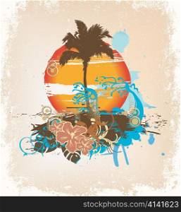 vector grunge summer background with palm trees