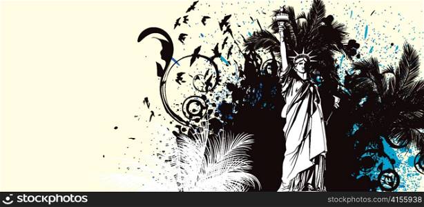 vector grunge summer background with statue of liberty