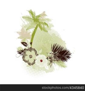 vector grunge summer illustration with palm tree