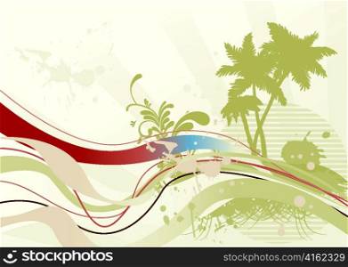 vector grunge summer illustration with palm trees