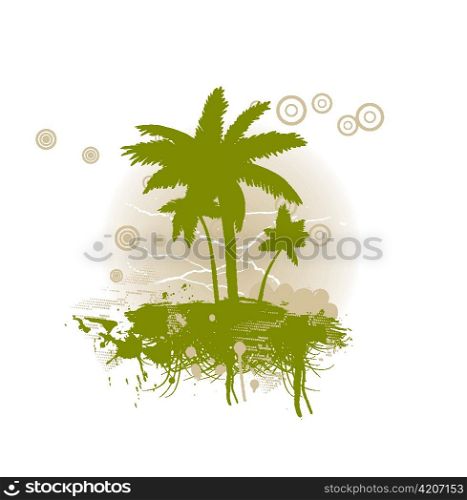 vector grunge summer illustration with palm trees