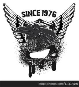 vector grunge t-shirt design with raven