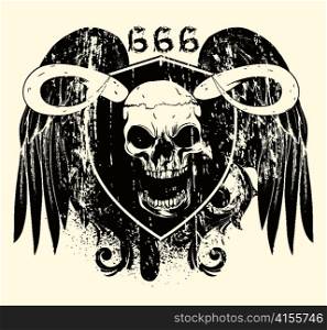 vector grunge t-shirt design with skull