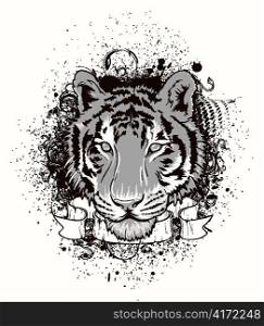 vector grunge t-shirt design with tiger