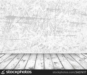 Vector grunge vintage interior with shabby wall and wooden floor