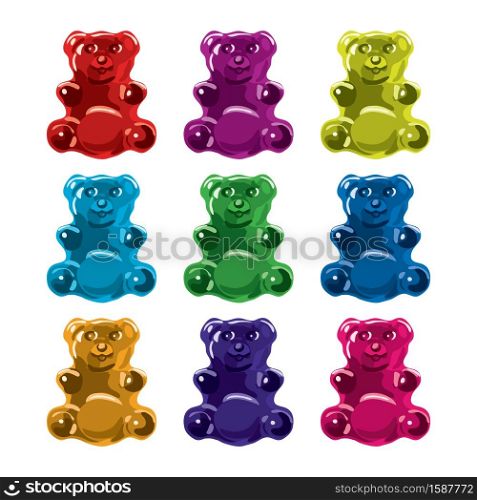vector gummy bear candies isolated on white background. collection of colorful candy bears