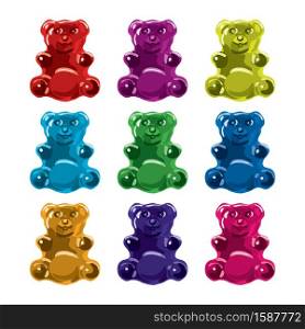 vector gummy bear candies isolated on white background. collection of colorful candy bears
