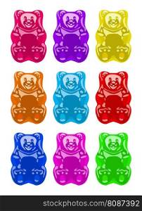 vector gummy bear candies isolated on white background. colorful gelatin candy bear icons